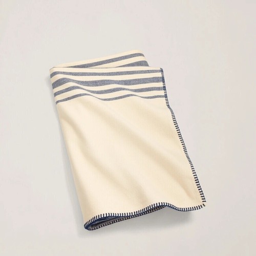 RALPH LAUREN Blanket Waltham Stripe Full Queen Cream/Navy NEW Cotton 3 available - Picture 3 of 8