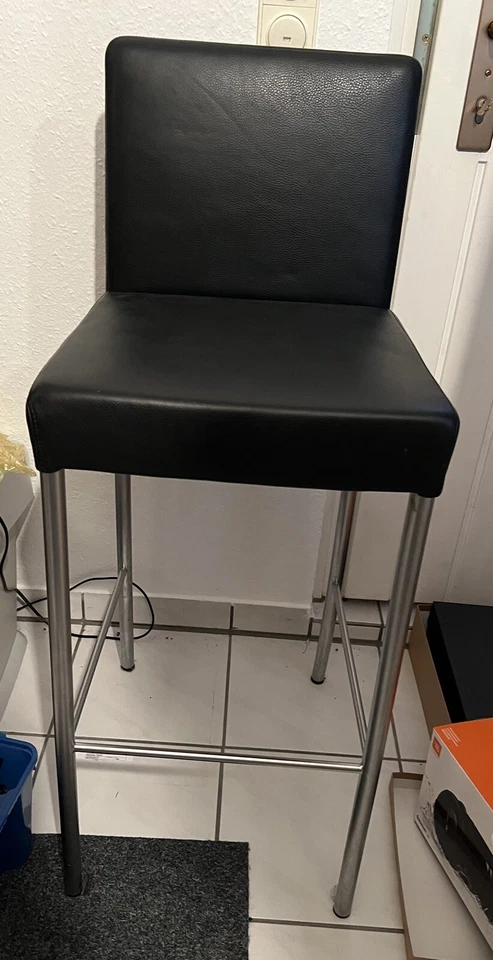 Barhocker Leder Schwarz Edelstahl