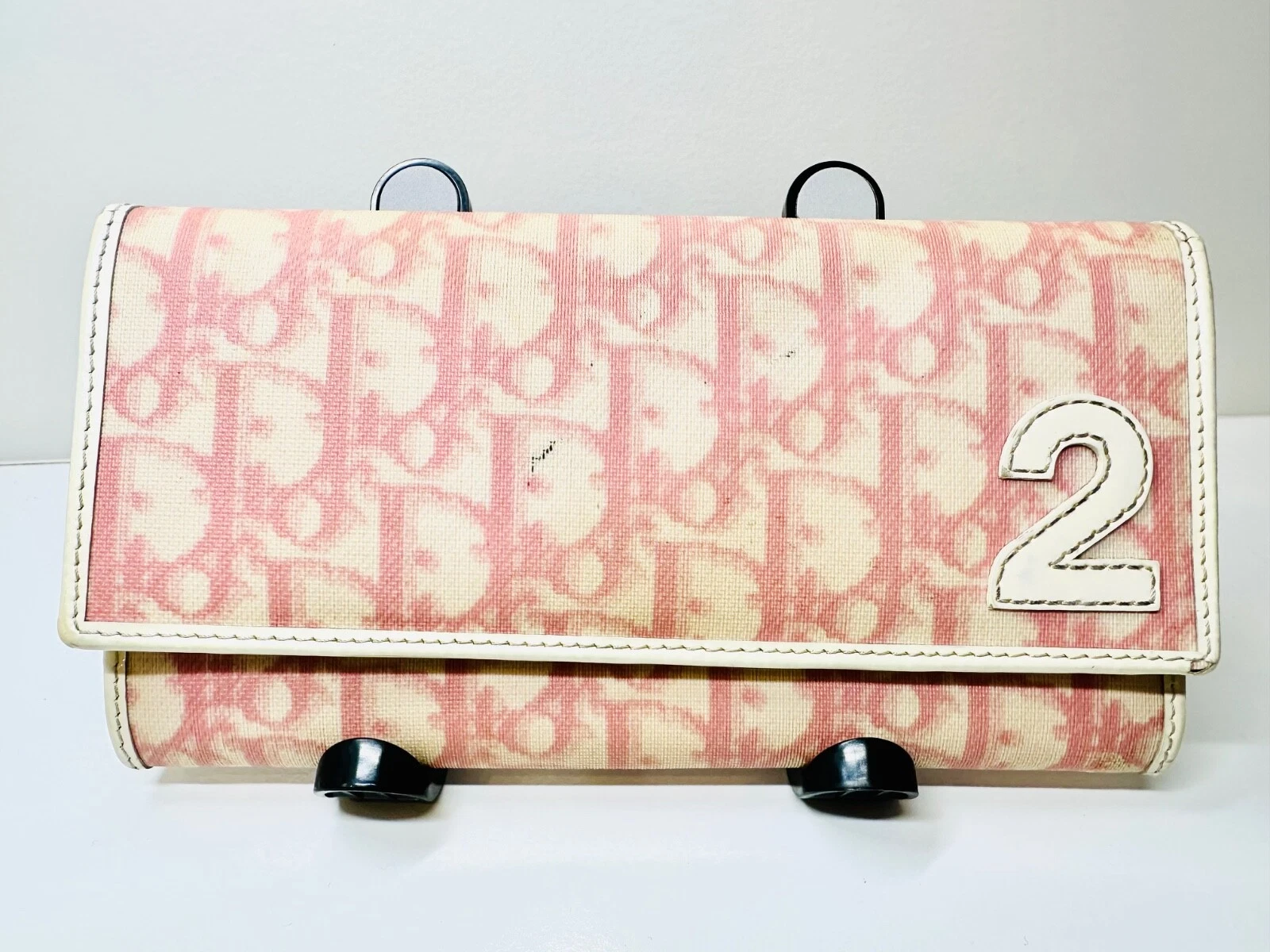 Portefeuille long Christian Dior trotteur double pli rose 2 authentique