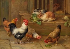 Rabbit & Chicken Classical Oil painting Wall Art Giclee Printed on Canvas P2262
