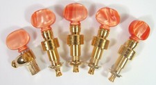 5 string banjo tuning pegs, Gold plated, Red-Orange color button, 328G-BR