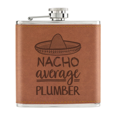 Nacho Durchschnittlicher Klempner 6 Unzen PU Leder Flachmann Hellbraun Bester Favorit Lustig Genial