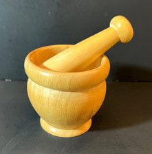 Wooden MORTAR & PESTLE Set Grinder Crusher Herbs Spices Pesto Seeds Nuts 3.5" H