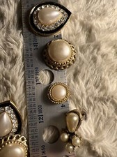 4 pairs lot Women's Vintage Clip-On Earrings Gold Tone simulated pearls bling