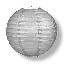 16" Silver Round Paper Lantern, Even Ribbing, Hanging Decoration
