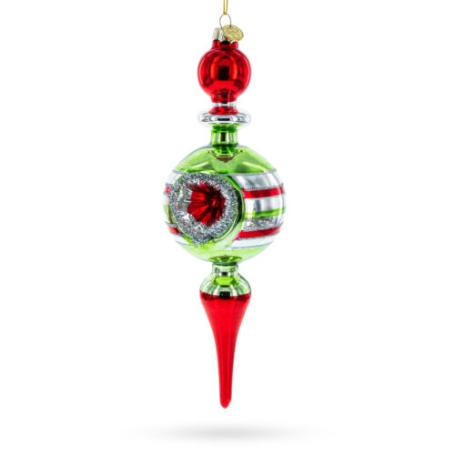Vintage-Inspired Multicolored Finial Blown Glass Christmas Ornament
