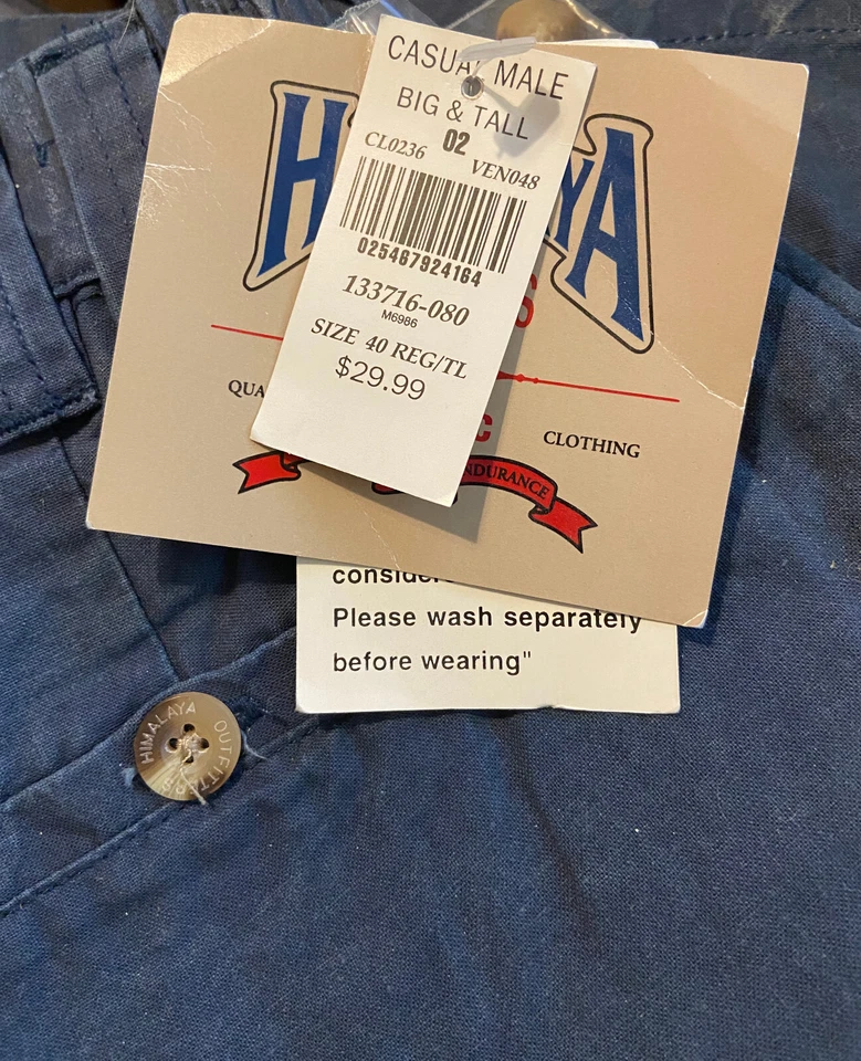 NUEVO Pantalones Cortos De Colección Himalaya Outfitters Cintura Flexible Azul Algodón Sarga Para Hombre 40 Alto Foto 3 de 4