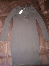 Forever 21 Olive Knee Length Dress With lace up detail Size Large New with tags