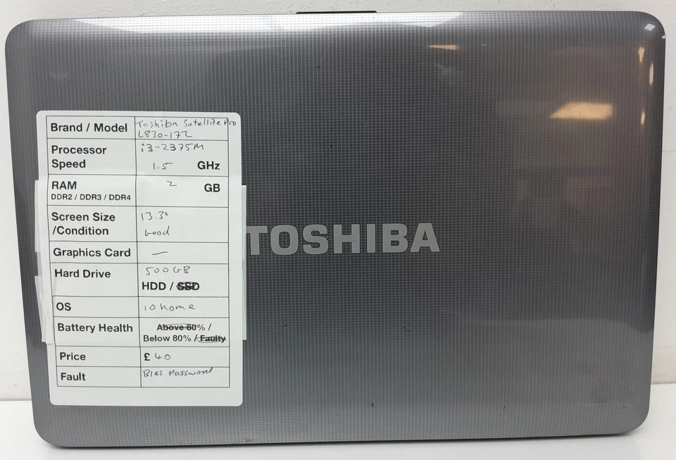 Toshiba Satellite Pro L830-172 - i3-2375m 1.5GHz - 2GB Ram - 13.3" - 500GB HD... - Image 3 of 4