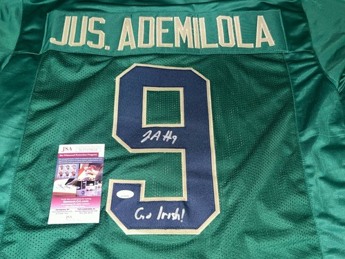 Justin Ademilola Notre Dame Irish Auto Signed Green Jersey JSA COA _ - Picture 2 of 3
