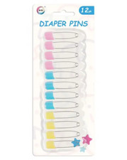 BABY NAPPY PINS SAFETY PINS TRADITIONAL SNAP LOCK DIAPER CLOTHS FASTENER 12 PACK