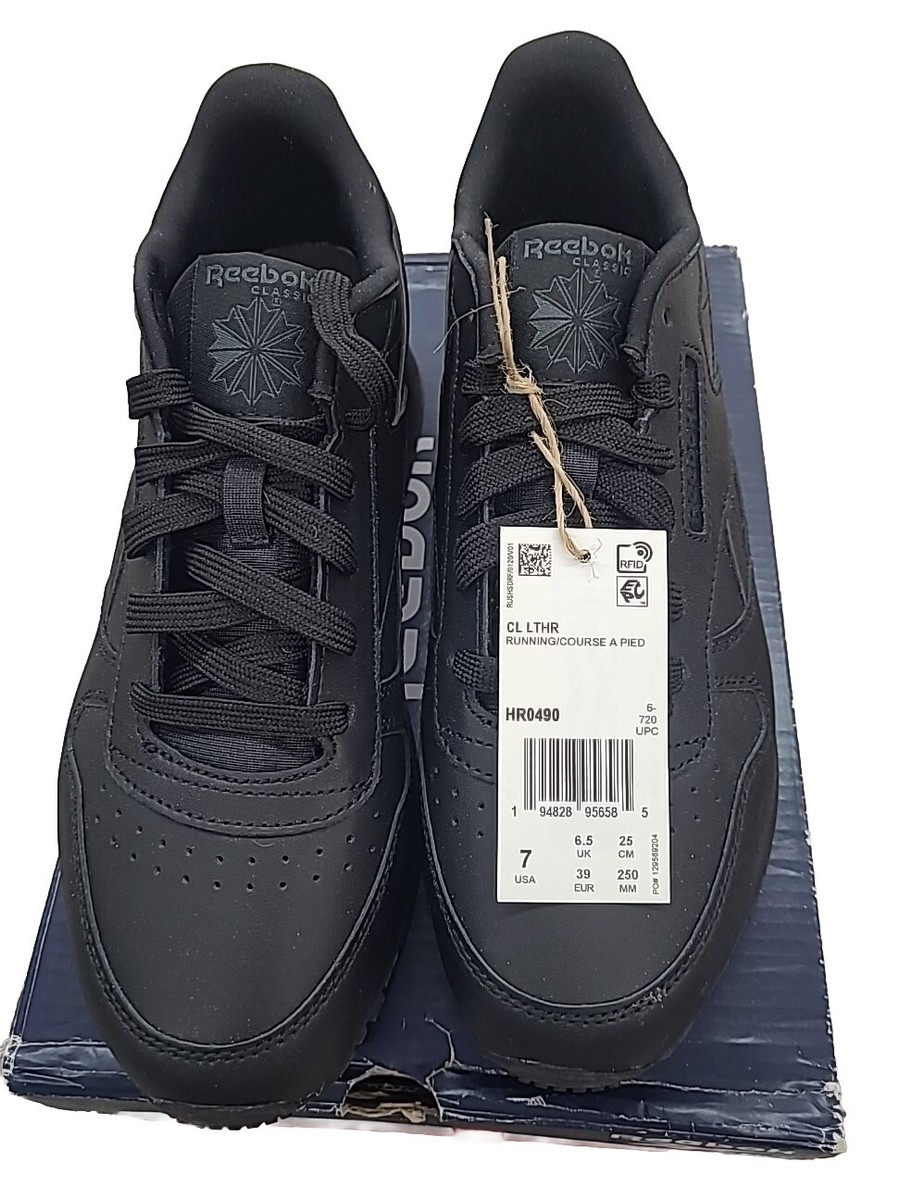 REEBOK HR0490 CL LTHR Junior Size-7 Black/Black Sneakers NEW NWT