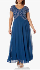 NEW J Kara Women's Short Sleeve Geo Long Beaded Gown, Size 18