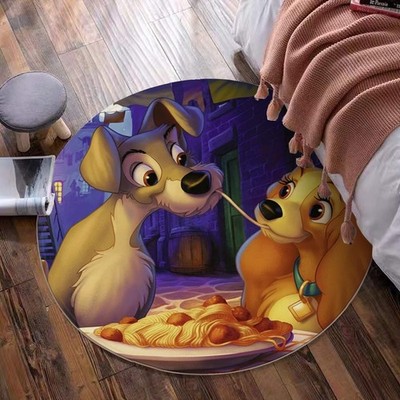 Lady and the Tramp Print Foldable Round Floor Mat Rug Non-slip backing Carpet