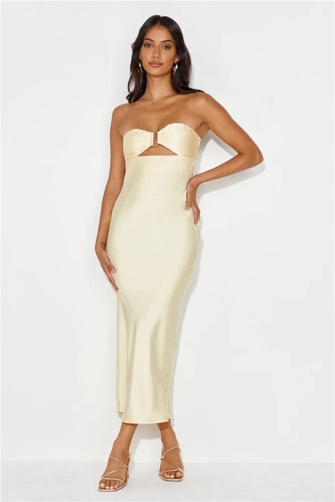 Hello Molly Soft Canary Yellow Unlike No Other Strapless Satin Dress Size XS