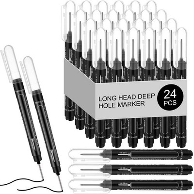 24 Pcs Deep Hole Marker Bulk Long Nib Waterproof Multi-purpose Carpenter