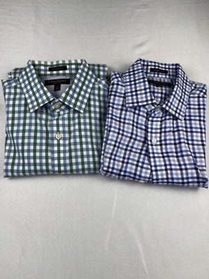 grant slim fit non iron dress shirt Banana Republic Grant Fit Shirts Mens Small Lot 2 Blue Green Plaid Check  Preppy
