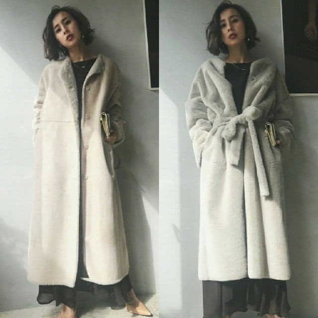 AMERI Reversible Faux Shearling Coat Ivory Beige … - image 4