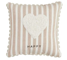 Mud Pie Home Decor Square Heart  Crochet "Happy" Mini Pillow; 8" X 8" NEW