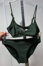 Aerie Women's Size S Dark Green Ribbed 2-Piece Bikini Top/Bottoms NWT