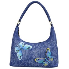 Women’s Original Hand-Painted Genuine Leather Medium Zip Top Hobo - Garden of...