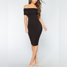Fashion Nova Women’s Off the Shoulder Bodycon Black Dress Size Large