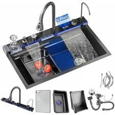 29.5 inch Kitchen Sink with Digital Display Flying Rain Stainless Steel Bar Sink