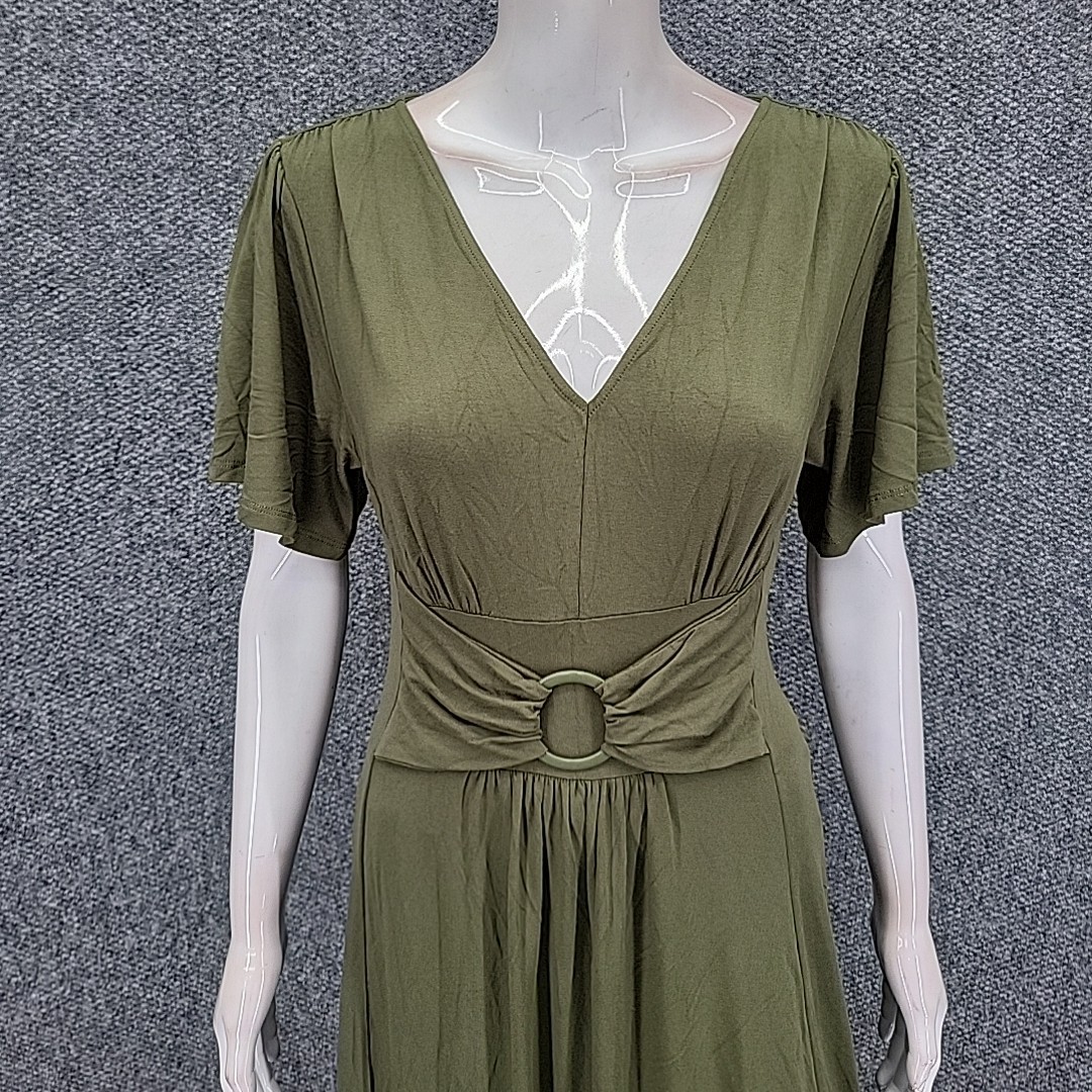 green felt dress Laurie Felt Womens Dress X-Small Size Green V-Neck Short Sleeves Maxi Dress