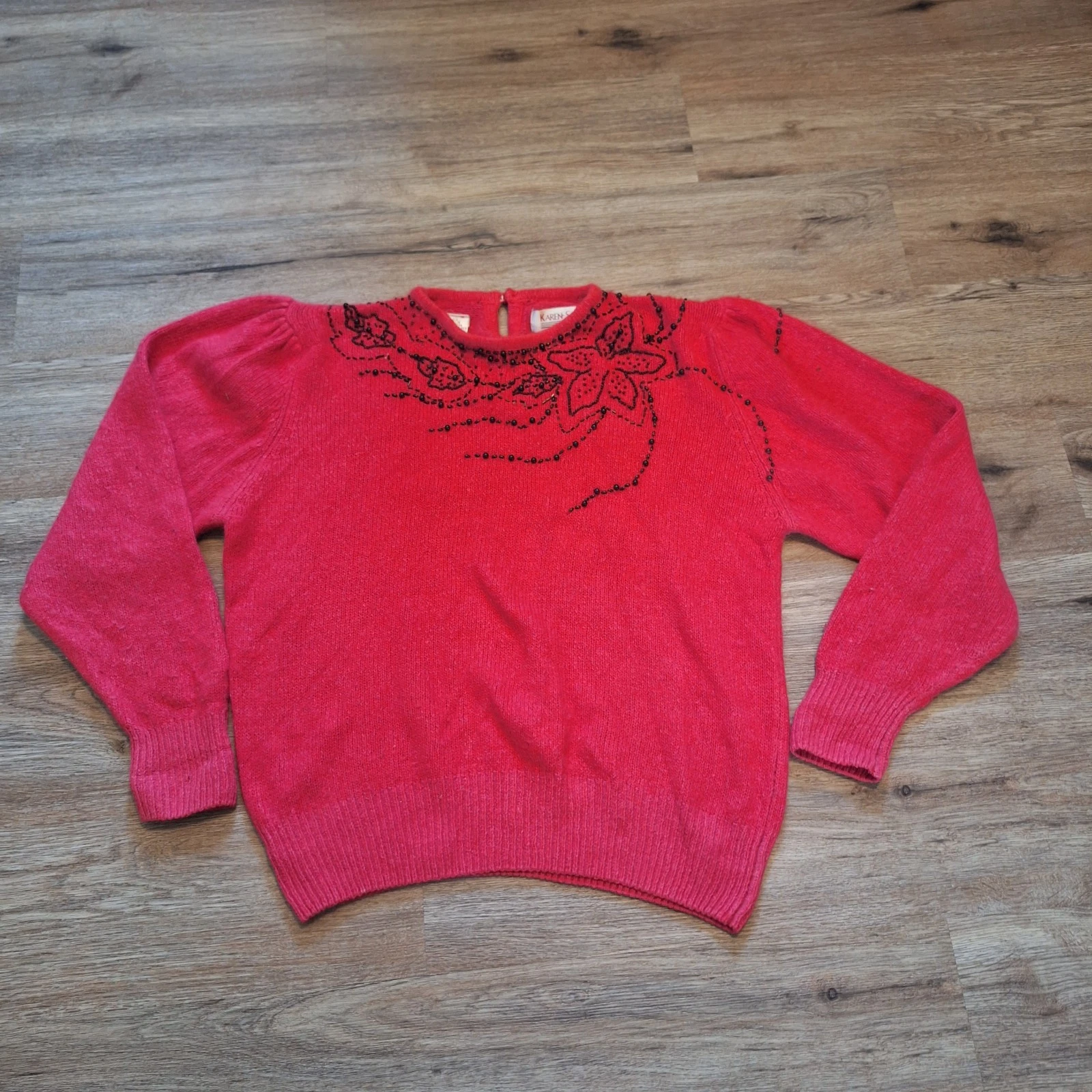 Vtg Women.Silk Angora Lambswool Sweater Sz L Red Quiet Luxe Old Money Base Layer