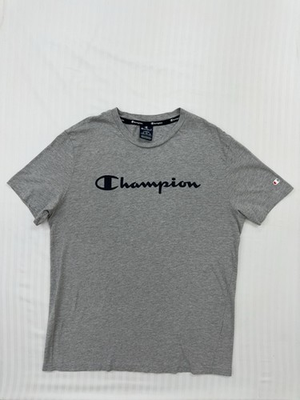 #ad Champion Men#x27;s Light Gray Heather Script Logo T Shirt Large $59.99