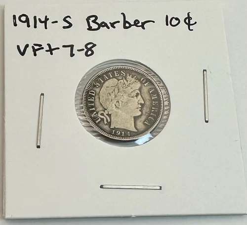 1914-S Barber Dime – VF+/XF – Better Date – 90% Silver – San Fran Mint