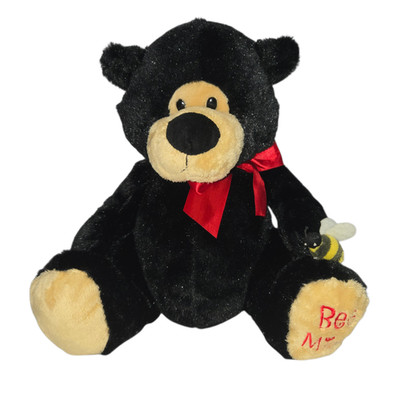 Ganz Bee Mine Bear Plush Black Teddy with Red Bow 14 Inch