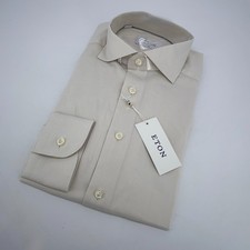 Eton Dress Shirt Mens M 15 1/2 - 39 Beige Slim Fit Long Sleeve Collar Button Up