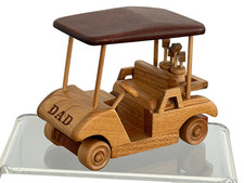 Vintage Wooden Golf Cart With Golf Bags Dad Carved On Front 5.25" x 4"