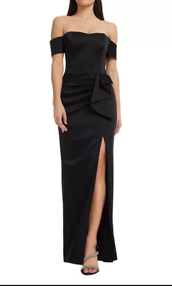 NWT Dress the Population Gabrielle Satin Gown Dress Women's Black Size XXS