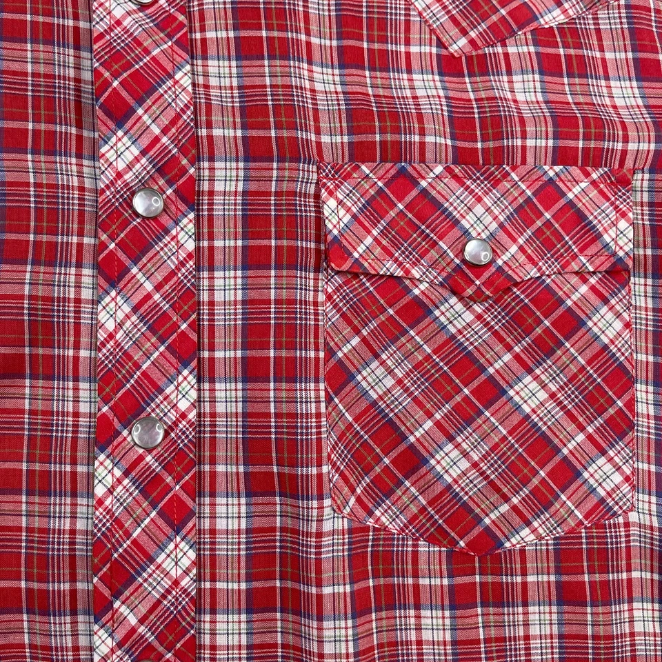 Camisa VIP De Colección Para Hombres Grande Roja A Cuadros Perla Occidental A Presión Vaquero Rancho Rodeo Foto 3 de 4