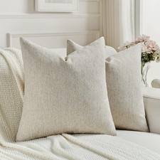 Natural Linen Chenille Decorative Throw Pillow Covers 20x20 Inch Set of 2,Sof...