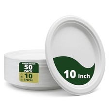 100 Compostable Paper Plates, Heavy Duty Disposable Plates 50-Pack 10 Inch...