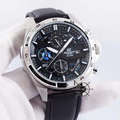 Brand New CASIO Edifice EFR-556L-1AV Black Date Leather Watch NOS BNIB