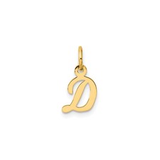 14k Yellow Gold Script D Charm Pendant for Women Polished Initial Jewelry