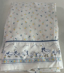 VTG Queen Goose Geese Duck Border Floral Tulip Flat Sheet Cottage Criterion USA
