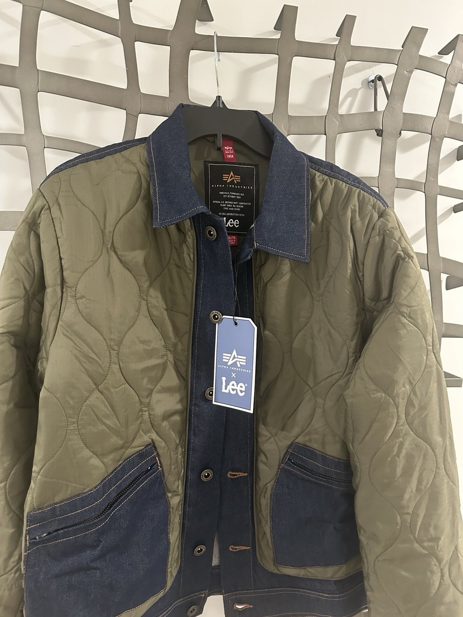 New Alpha Industries X LEE QUILTED JACKET Military Denim Mens XL