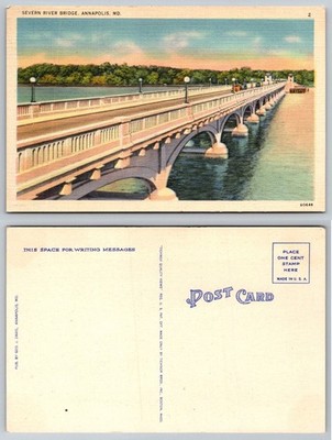 Annapolis MD Severn River Bridge Linen Postcard Tichnor Bros. Quality View