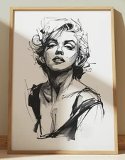 MARLYN MONROE INK DRAWING PORTRAIT SKETCH PRINT MARLYN MONROE WALL ART