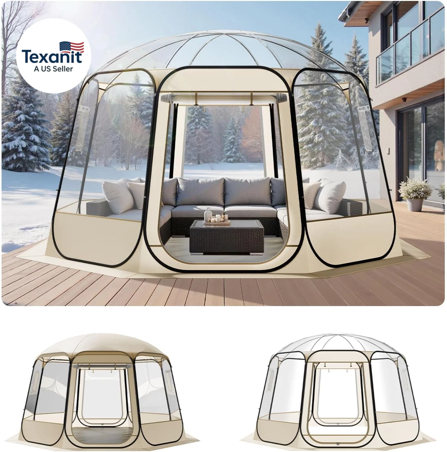 Pop up Sports Tent, 8 Sizes Optional Clear Bubble Tent for 1-6 Person, Waterproo