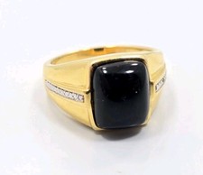 Great Modern Sterling Silver 925 Black Onyx Gold Ring Size 9