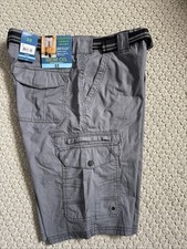 Men's Iron Co Stretch Cargo Shorts belted size 32 Grey Flannel New