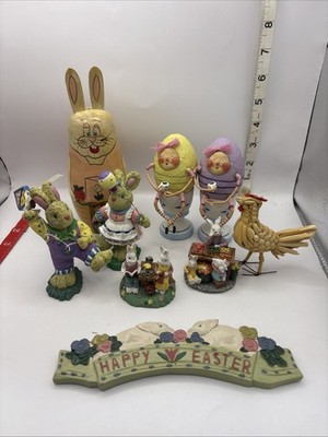 Easter Lot Vintage Bunny Eggs Chicken Sign Decoration Spring Lot Of 9