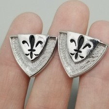 Vintage Fleur De Lis Cufflinks Silver Tone Triangle Bullet Back Shields