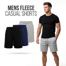 Mens Fleece Shorts Jersey Plain Elasticated Gym Sweat Plus Jogger Jogging S-XL
